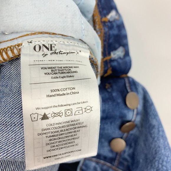 One Teaspoon Denim Skirt Blue Button Fly Pencil Fray High Waist - Picture 12 of 13